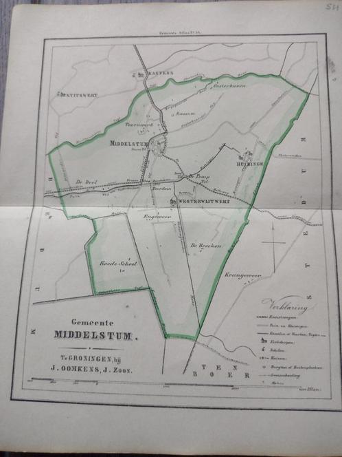 54 Middelstum Westerwijtwert Krangeweer Roode School 1862, Antiek en Kunst, Kunst | Litho's en Zeefdrukken, Ophalen of Verzenden