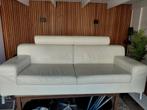 Witte leren bank met poef, Ophalen, Gebruikt, Tweepersoons, Rechte bank