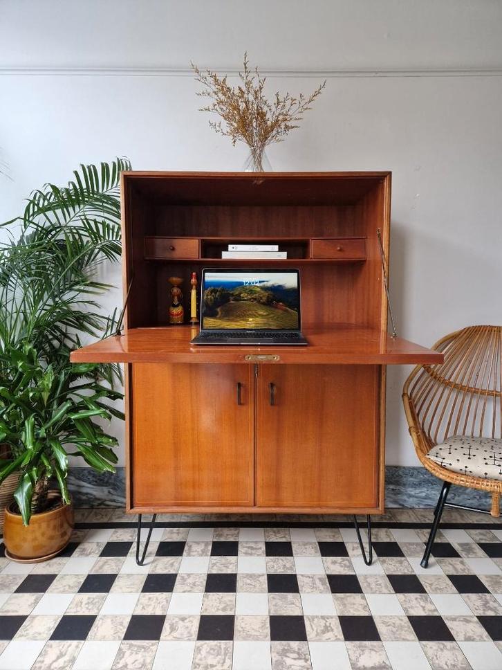 Vintage midcentury secretaire | bureau | thuiswerkplek, Huis en Inrichting, Kasten | Secretaires, Gebruikt, Ophalen