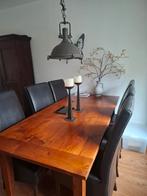 Grote eettafel met 6 lederen stoelen, Huis en Inrichting, Tafels | Eettafels, Ophalen of Verzenden, Gebruikt, Rechthoekig, 200 cm of meer