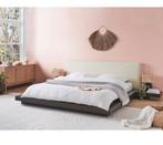 Bed Kunstleer ZEN 180 x 200 cm Donker essenhout japans, Huis en Inrichting, Ophalen, Bruin, Tweepersoons, Zo goed als nieuw