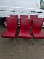 6 rode leren eetkamerstoelen, Huis en Inrichting, Ophalen, Gebruikt, Rood, Vier