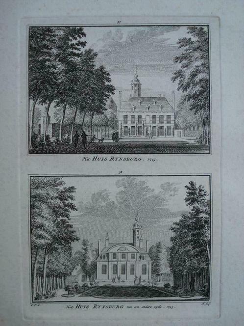 37-38 / Oostkapelle Het Huis Rynsburg Kopergravure 1754, Antiek en Kunst, Kunst | Etsen en Gravures, Ophalen of Verzenden