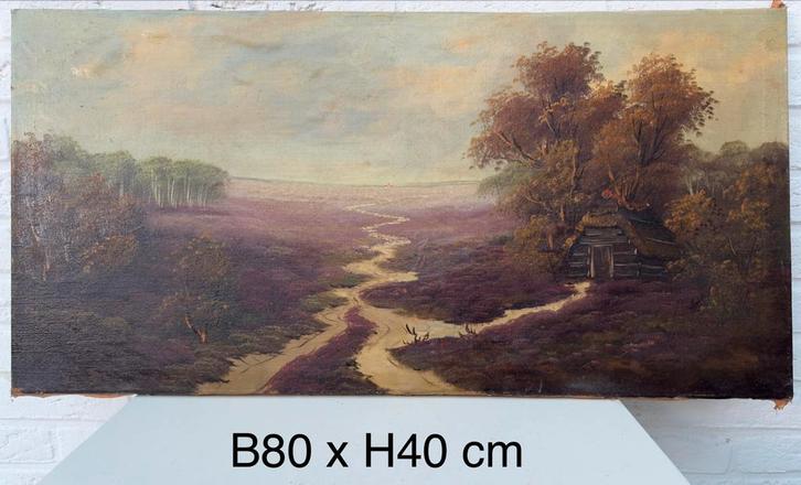 Schilderij Heidelandschap 80x40 cm🖼️, Antiek en Kunst, Kunst | Schilderijen | Klassiek, Ophalen
