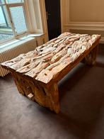 Massief houten eettafel met glasplaat - 200x100, Ophalen of Verzenden