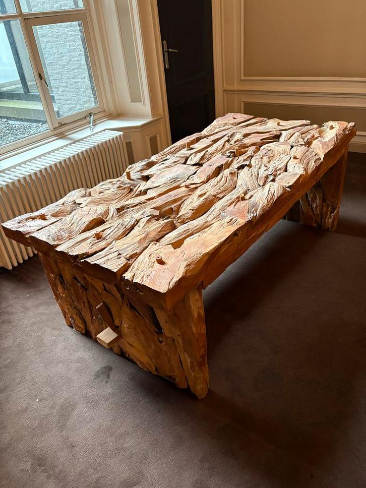 Massief houten eettafel met glasplaat - 200x100, Huis en Inrichting, Tafels | Eettafels, Ophalen of Verzenden