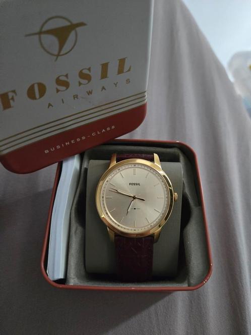 Fossil horloge met leren band, Sieraden, Tassen en Uiterlijk, Horloges | Heren, Zo goed als nieuw, Overige merken, Staal, Ophalen of Verzenden