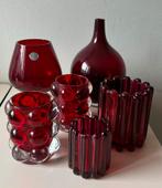 Rood gekleurd glas glaswerk 4 stuks, Huis en Inrichting, Woonaccessoires | Vazen, Minder dan 50 cm, Glas, Ophalen of Verzenden