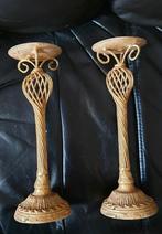 Twee goudkleurige metalen kandelaars hoogte 23cm, Overige kleuren, Ophalen of Verzenden, Zo goed als nieuw, Metaal