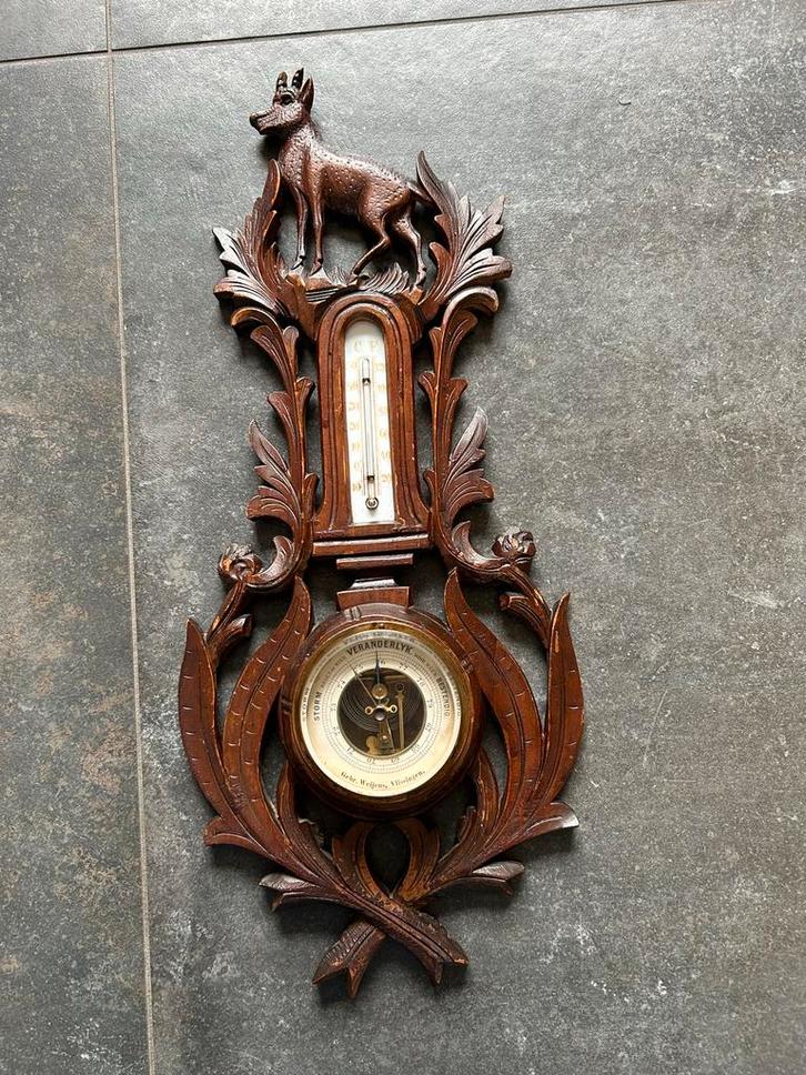 Antieke Barometer met Hertenmotief, Audio, Tv en Foto, Weerstations en Barometers, Gebruikt, Barometer, Ophalen of Verzenden