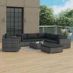 8-delige Loungeset met kussens poly rattan grijs, Kunststof, ., ,, Nieuw