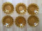 6 vintage glazen amber kleur gebaksbordjes. Gebak bordje., Huis en Inrichting, Ophalen of Verzenden, Bord(en), Overige stijlen