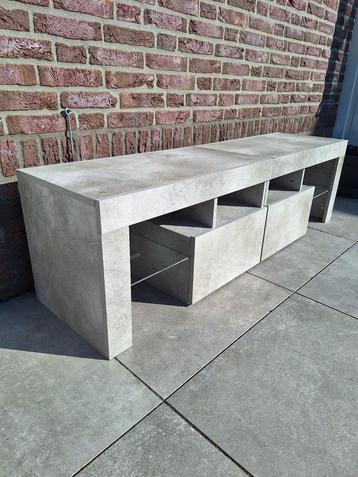 TV meubel Licht Grijs Eiken met glazen planken 140x40x36,5cm