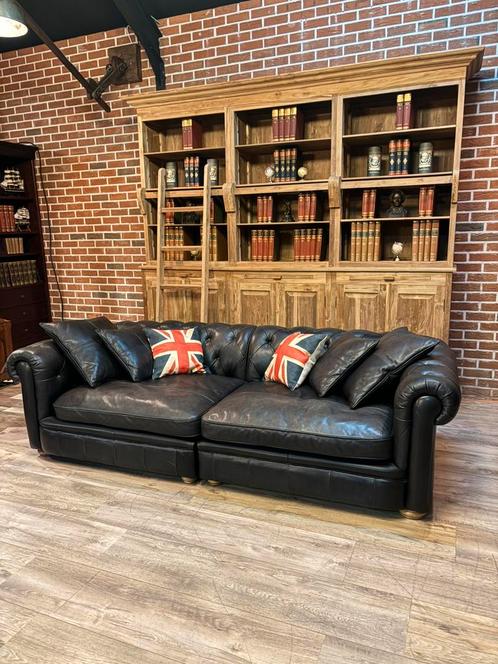 Orginele chesterfield  buffelleer, Huis en Inrichting, Banken | Bankstellen, Zo goed als nieuw, Driepersoons, 200 tot 250 cm, 75 tot 100 cm