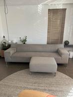 GRATIS 3 1/2 zits bank en hocker , stof zand grijs, Ophalen, Zo goed als nieuw, Stof