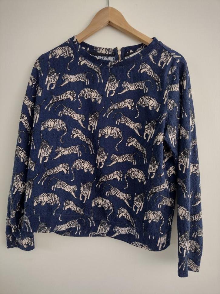 trui blauw met tijgers H&M maat M?, Kleding | Dames, Truien en Vesten, Gedragen, Maat 38/40 (M), Blauw, Ophalen of Verzenden