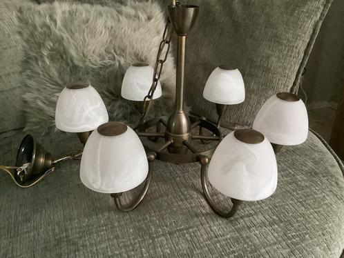 Mooie hanglamp glas met metaal kroonluchter lamp, Huis en Inrichting, Lampen | Kroonluchters, Zo goed als nieuw, Glas, Ophalen