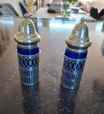 Prachtige peper en zout strooiers in zilverkleurige houder, Antiek en Kunst, Antiek | Goud en Zilver, Ophalen of Verzenden