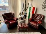 Originele Chesterfield bank fauteuils met hocker – set, Huis en Inrichting, Fauteuils, Ophalen, Gebruikt, Chesterfield, 75 tot 100 cm