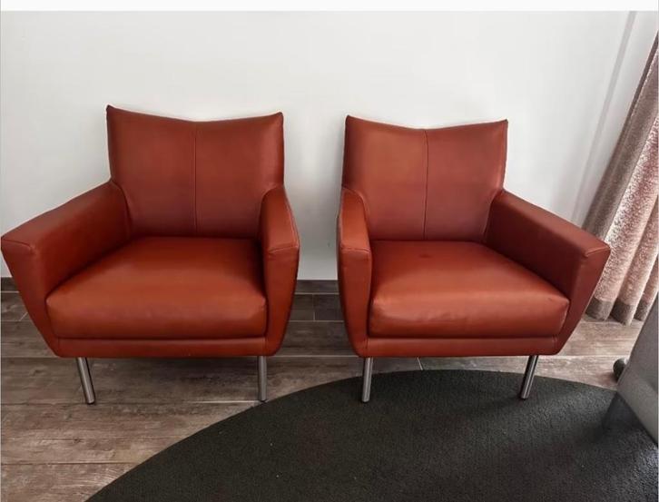 Design on stock fateuil, Huis en Inrichting, Stoelen, Gebruikt, Twee, Leer, Bruin, Ophalen