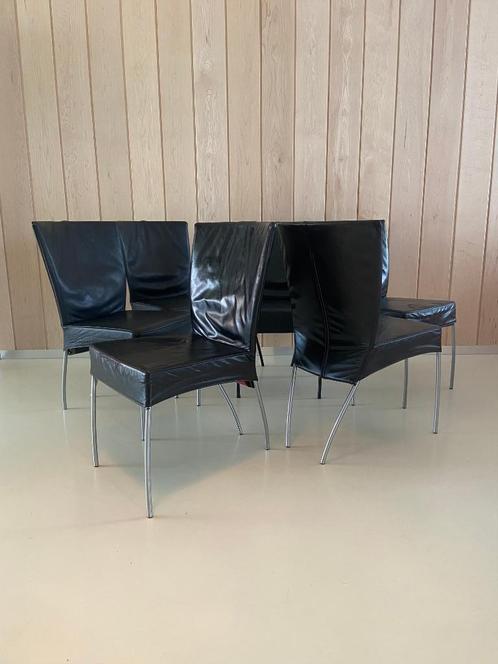 Montis Spica eetkamerstoelen, Huis en Inrichting, Stoelen, Gebruikt, Vijf, Zes of meer stoelen, Leer, Metaal, Zwart, Ophalen