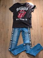 Set: Rolling Stones shirt + skinny jeans maat 134, Kinderen en Baby's, Ophalen of Verzenden, Zo goed als nieuw, Meisje