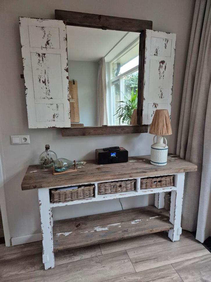 Sidetable met spiegel - zware kwaliteit, Huis en Inrichting, Tafels | Sidetables, Zo goed als nieuw, 25 tot 50 cm, Rechthoekig