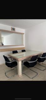 Eettafel met glazenblad incl 5 stoelen met spiegel, Huis en Inrichting, Tafels | Eettafels, Ophalen, Gebruikt, 50 tot 100 cm, Vijf personen of meer