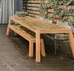 Eettafel / tuintafel met bank va acaciahout, Ophalen, Gebruikt, Rechthoekig, Hout