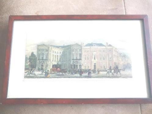 Oude prent Koninklijke Schouwburg Den Haag Korte Voorhout, Antiek en Kunst, Kunst | Litho's en Zeefdrukken, Ophalen
