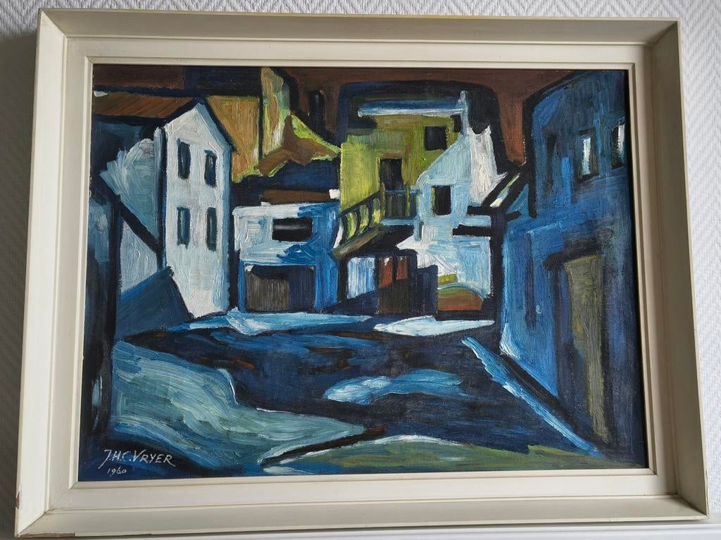 Schilderij op doek in houten lijst., Antiek en Kunst, Kunst | Schilderijen | Modern, Ophalen
