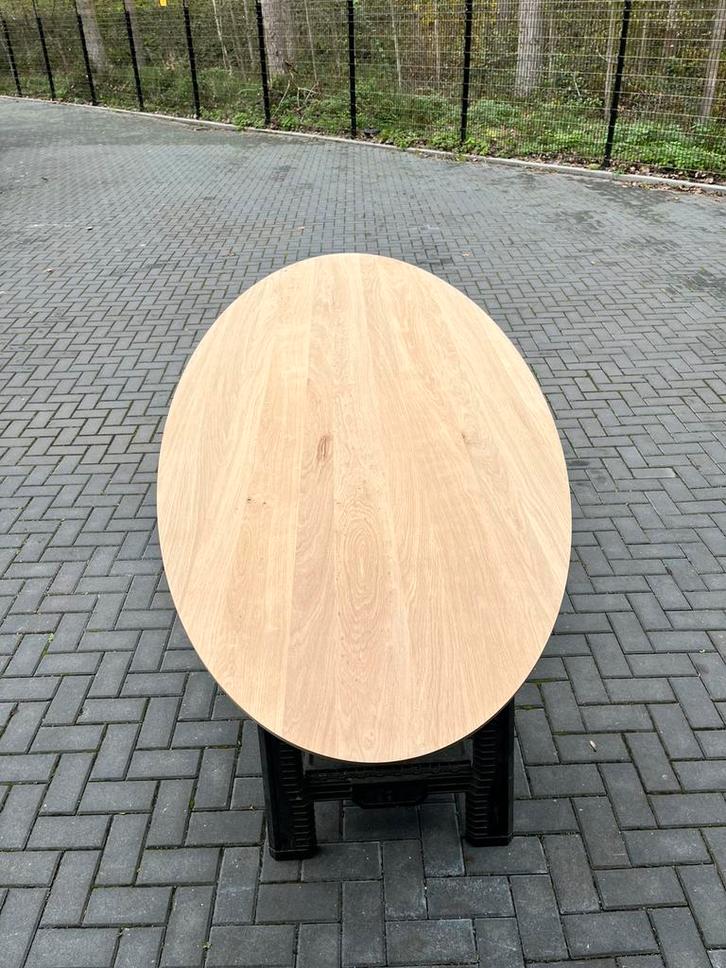 Ovale eettafel 300x110x3 verjongd eiken rustiek, Huis en Inrichting, Tafels | Eettafels, Nieuw, 100 tot 150 cm, 200 cm of meer