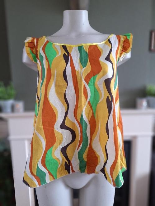 Made in Italy mooie retro print top M | Gratis Verzenden !, Kleding | Dames, Tops, Zo goed als nieuw, Maat 38/40 (M), Geel, Zonder mouw