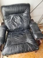 Gratis - Vintage Jaren 60 stoel Denemarken hout zwart leer, Ophalen, Gebruikt, Hout