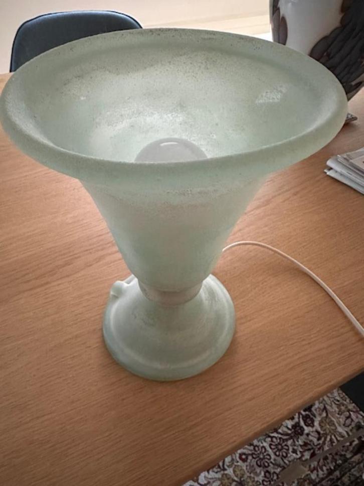 Zacht groene Vaas Geruwd Glas met LED lamp - goed werkend., Huis en Inrichting, Lampen | Tafellampen, Gebruikt, Minder dan 50 cm