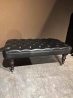 Zwarte Chesterfield Hocker / Tafel - XXL Formaat, Gebruikt, Leer, Engels klassiek chique, Rechthoekig