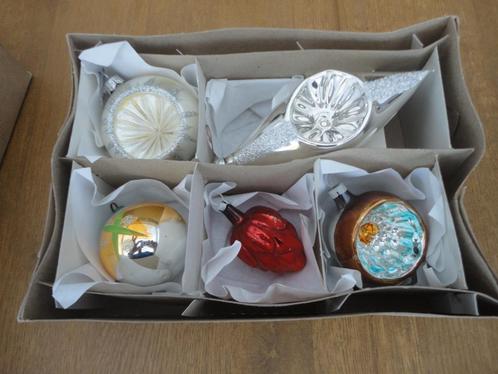 set van 5 oude glazen kerstballen diverse vormen, Diversen, Kerst, Gebruikt, Ophalen of Verzenden