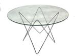 Vintage tafel chrome en glas minimalistisch design jaren 70, Glas, Ophalen of Verzenden