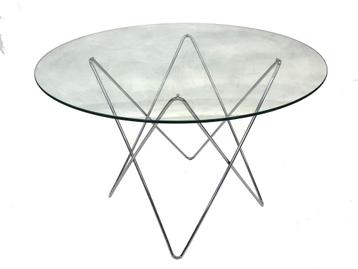 Vintage tafel chrome en glas minimalistisch design jaren 70 