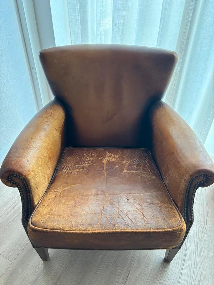 Fauteuil Schapenleer, Huis en Inrichting, Fauteuils, Gebruikt, Leer, 75 tot 100 cm, 75 tot 100 cm, Ophalen