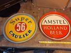Oude metalen dienbladen Amstel bier Holland + Super Caullier, Ophalen of Verzenden, Gebruikt, Reclamebord