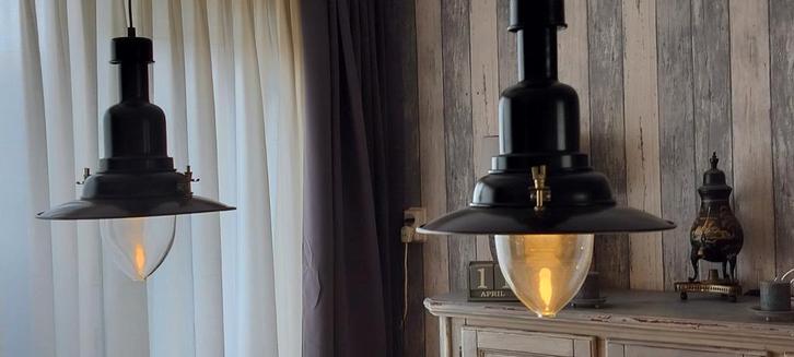 Industriële Hanglampen Set, Huis en Inrichting, Lampen | Hanglampen, Zo goed als nieuw, 50 tot 75 cm, Glas, Metaal, Ophalen of Verzenden
