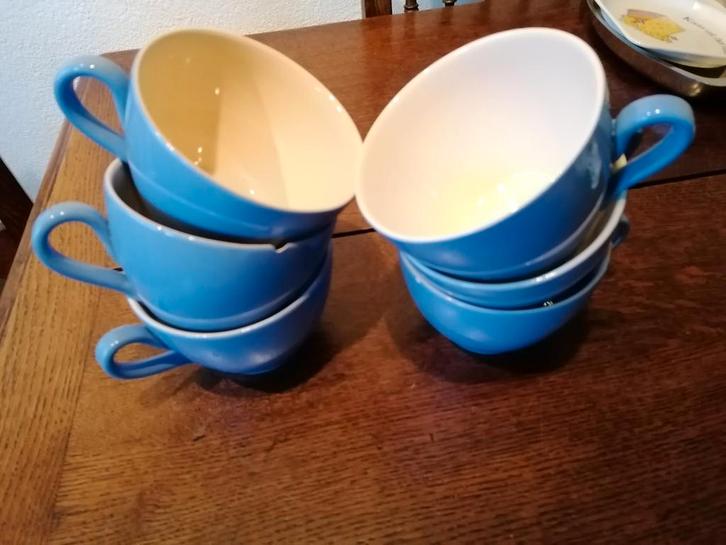 6 blauwe soepkommen, Huis en Inrichting, Keuken | Servies, Gebruikt, Kom(men), Effen, Keramiek, Ophalen of Verzenden