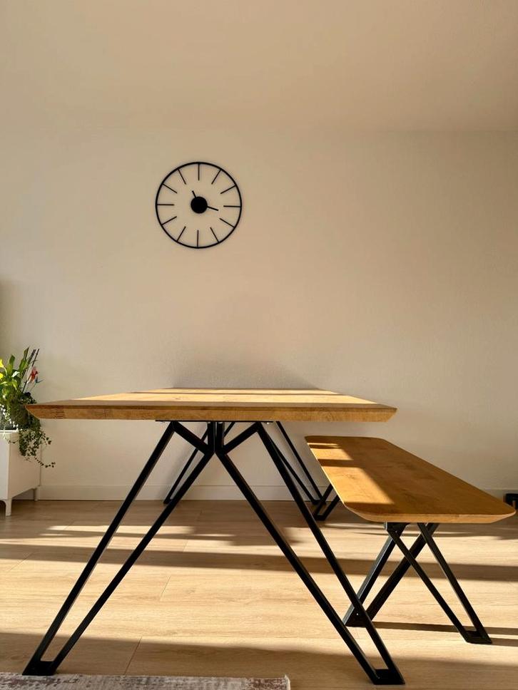 Eikenhouten eettafel met bank en stoelen, Huis en Inrichting, Tafels | Eettafels, Zo goed als nieuw, 50 tot 100 cm, 150 tot 200 cm