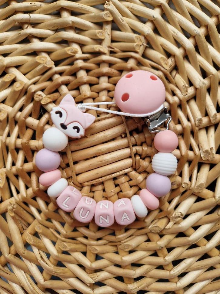 speenkoord vosje roze met of zonder naam €10,95, Kinderen en Baby's, Kraamcadeaus en Geboorteborden, Nieuw, Kraamcadeau, Ophalen of Verzenden