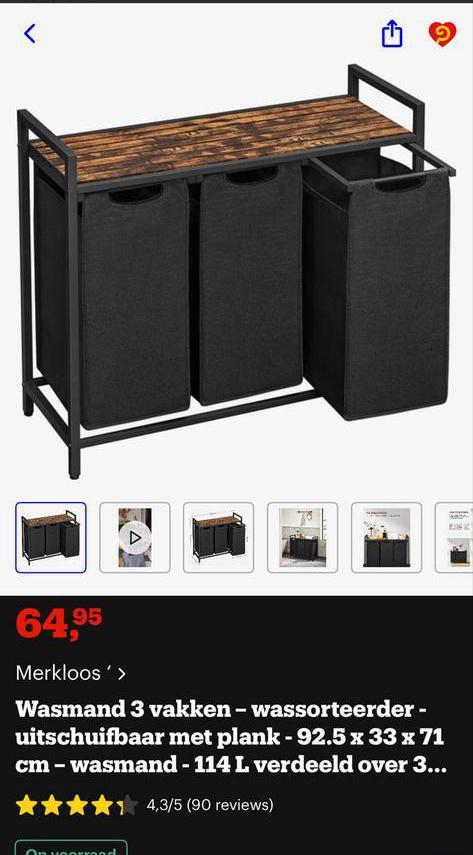 Wasmand met 3 vakken en plank, Huis en Inrichting, Badkamer | Badkamermeubels, Zo goed als nieuw, Overige typen, Minder dan 100 cm