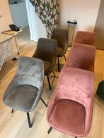 6 velvet eetkamerstoelen - Roze & Grijs, Ophalen, Overige kleuren, Zo goed als nieuw, Stof