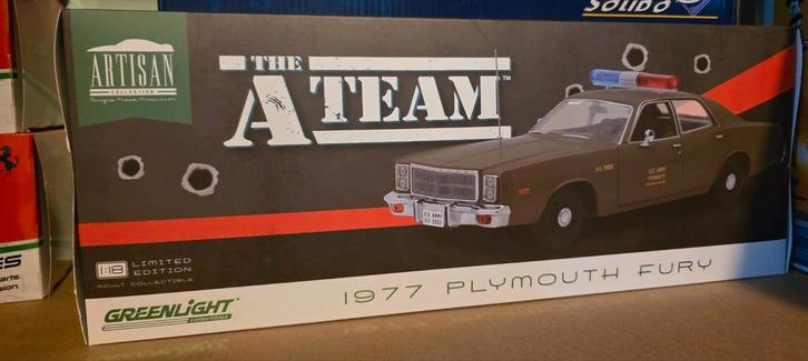 Greenlight A-Team 1977 Plymouth Fury 1/18, Hobby en Vrije tijd, Modelauto's | 1:18, Nieuw, Auto, Ophalen of Verzenden