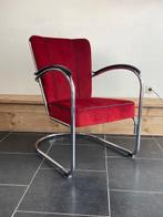 2 Gispen 412 fauteuils , chroom, nieuwe donkerrode ribstof, Huis en Inrichting, Fauteuils, Design, 75 tot 100 cm, Zo goed als nieuw