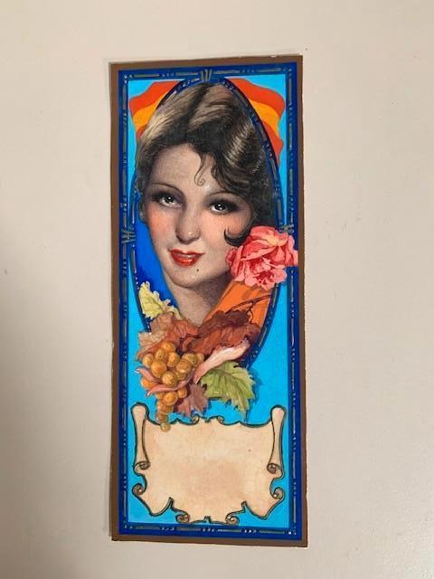 Kleine vintage gouache boekenlegger. Vrouw. Handgemaakt., Antiek en Kunst, Kunst | Overige Kunst, Ophalen